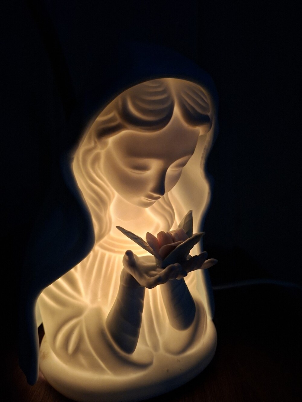 Virgin Mary With Rose Night Light Ceramic Madonna Baby Bedside Electric Madone